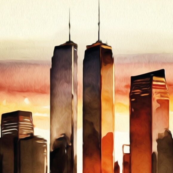 20x30 Twin Towers New York City Pre 911 Sunset Watercolor Art Poster - Picture 4 of 6